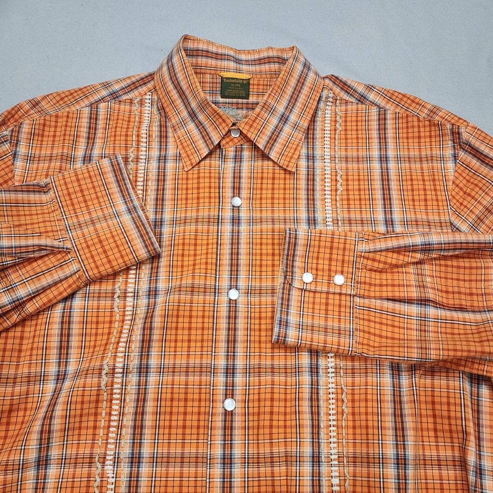 Timberland Men's XL/TG Orange‎ Plaid Long Sleeve Button Down Shirt Travel